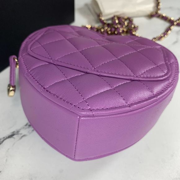 Chanel Purple Heart Bag CC in Love Small/Mini Leather Crossbody NEW Valentine's - Picture 8 of 16